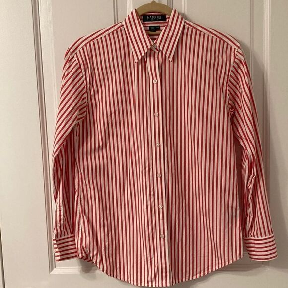 Lauren Ralph Lauren Petite Long Sleeve Striped Cotton Blouse. Size P/S. - Picture 1 of 6